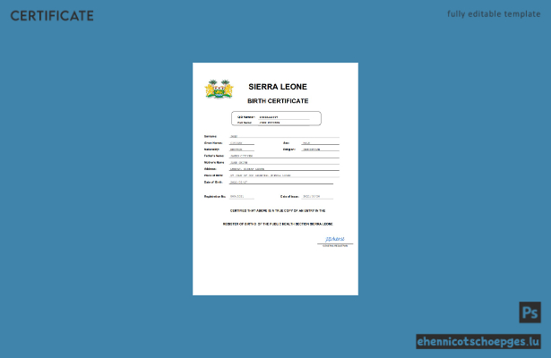 Geburtsurkunde aus Sierra Leone – Beispiel-Word- und PDF-Datei (Vorschau)